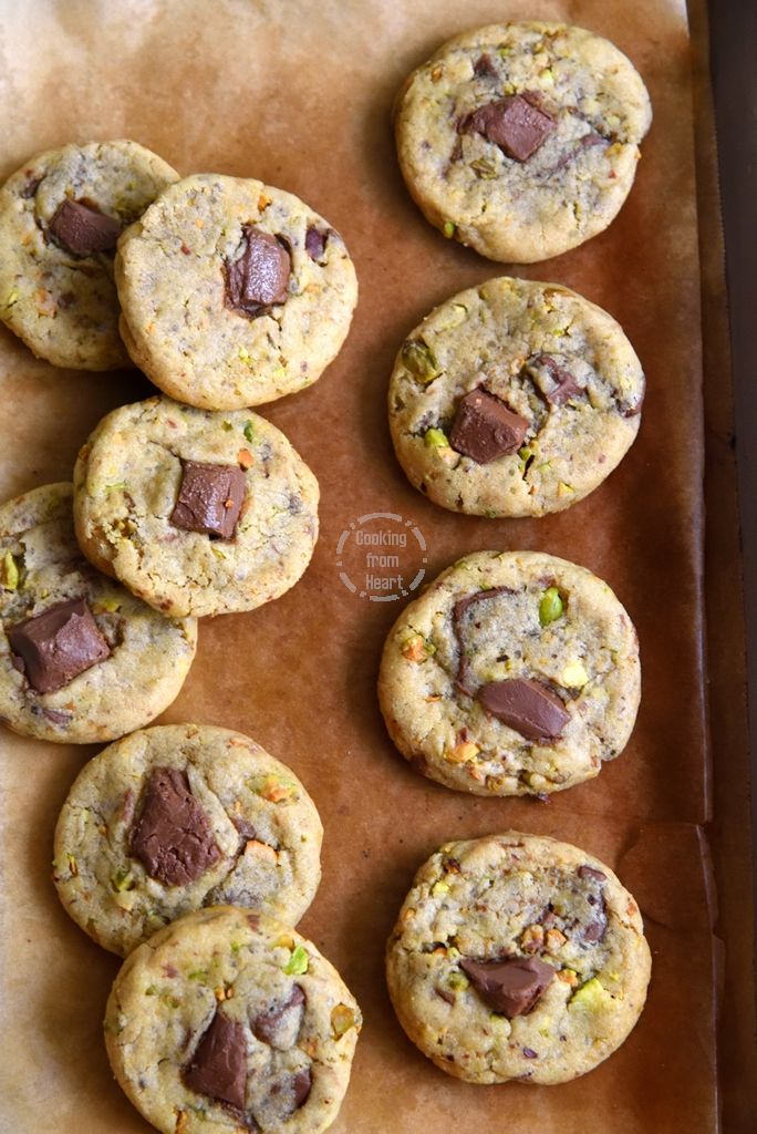 Eggless Chocolate Chip Pistachio Cookies