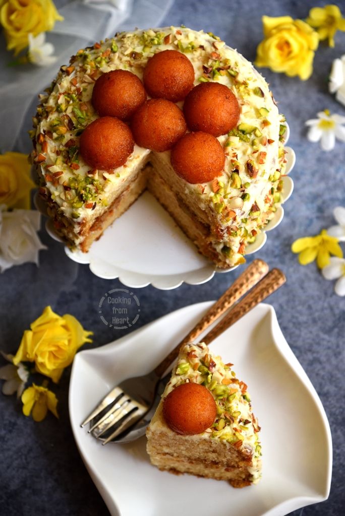 Eggless Gulab Jamun Cake