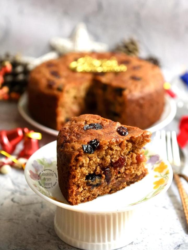 Soft & Moist Eggless Plum Cake Recipe