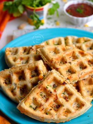 Eggless Savory Corn Cheese Waffles