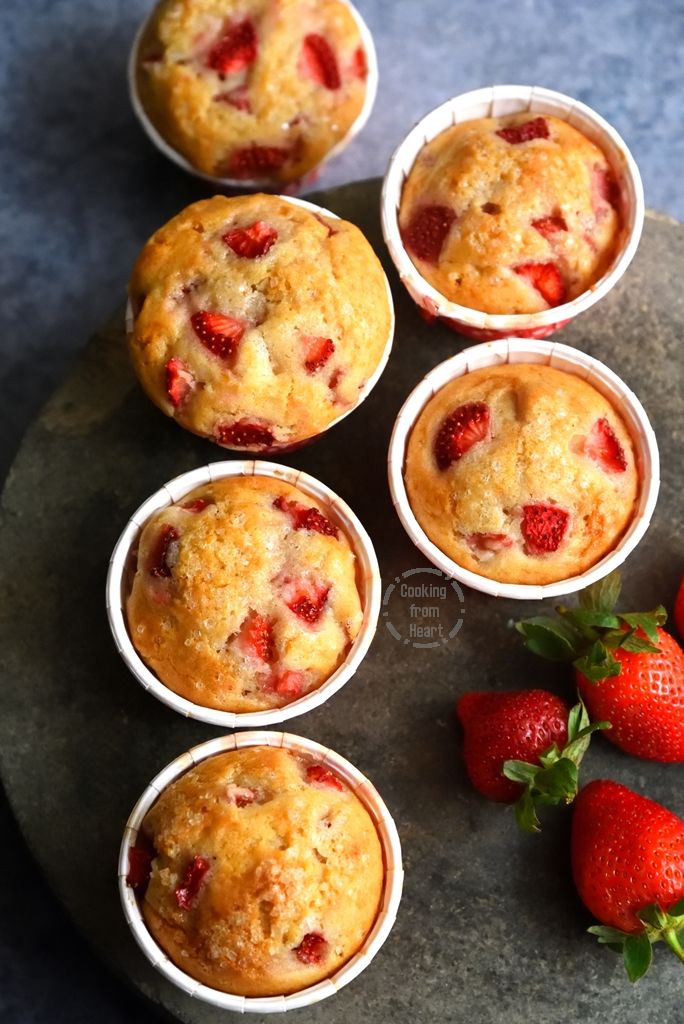 Easy Eggless Strawberry Muffins Recipe