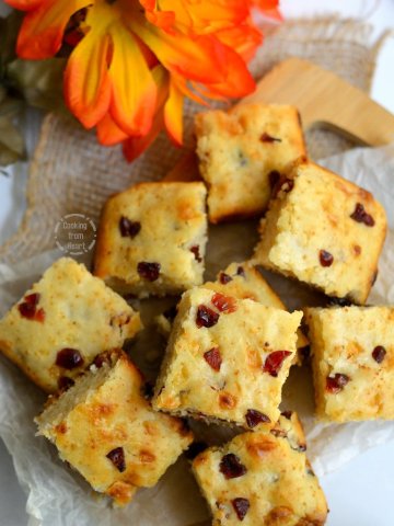 Eggless White Chocolate Cranberry Blondies