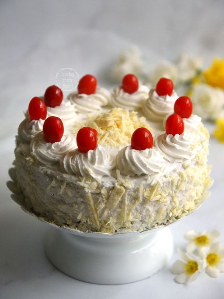 Best Eggless White Forest Cake Recipe