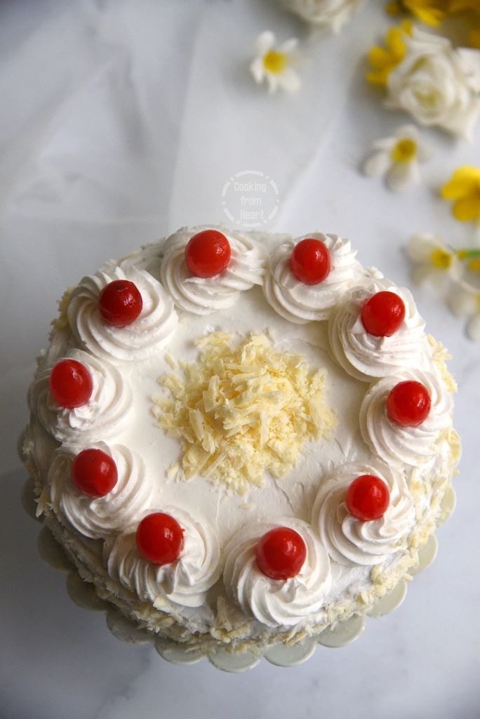 Best Eggless White Forest Cake recipe