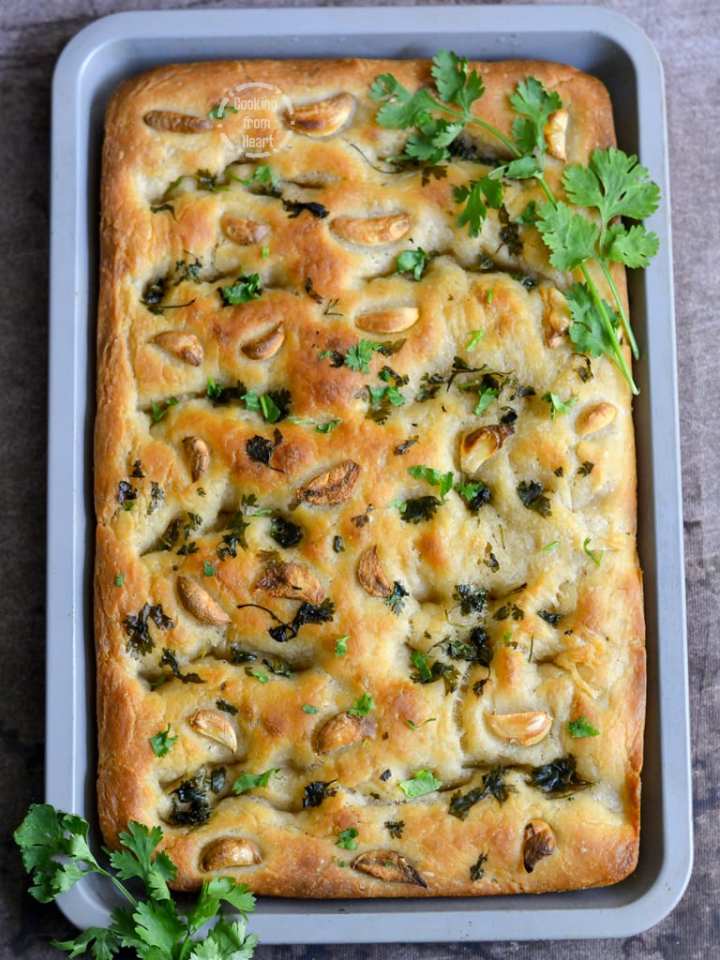 Garlic and Coriander Sourdough Focaccia