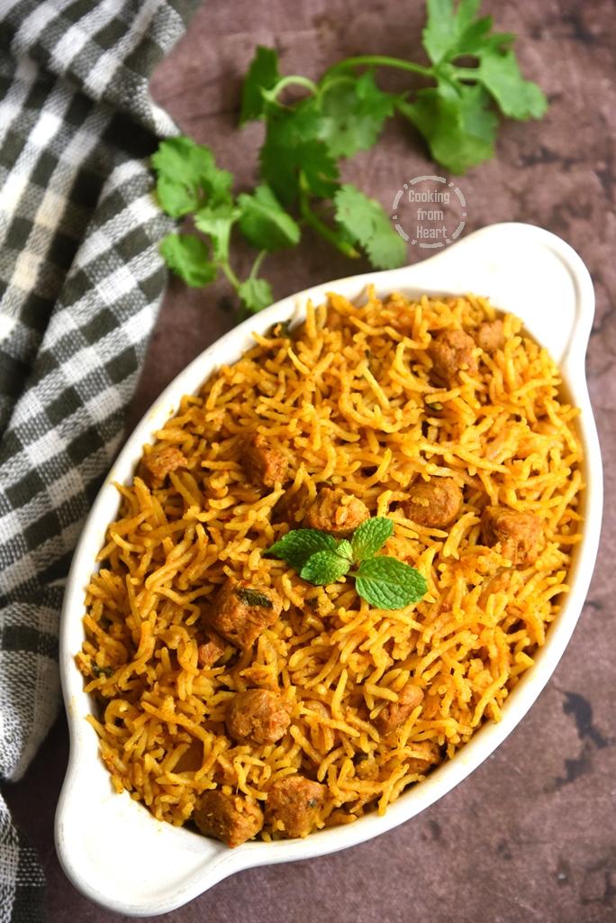 Soya Chunks Biriyani Recipe in Pressure Cooker